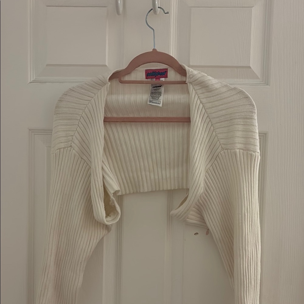 Edikted White Shrug Sweater with Ribbed Knit